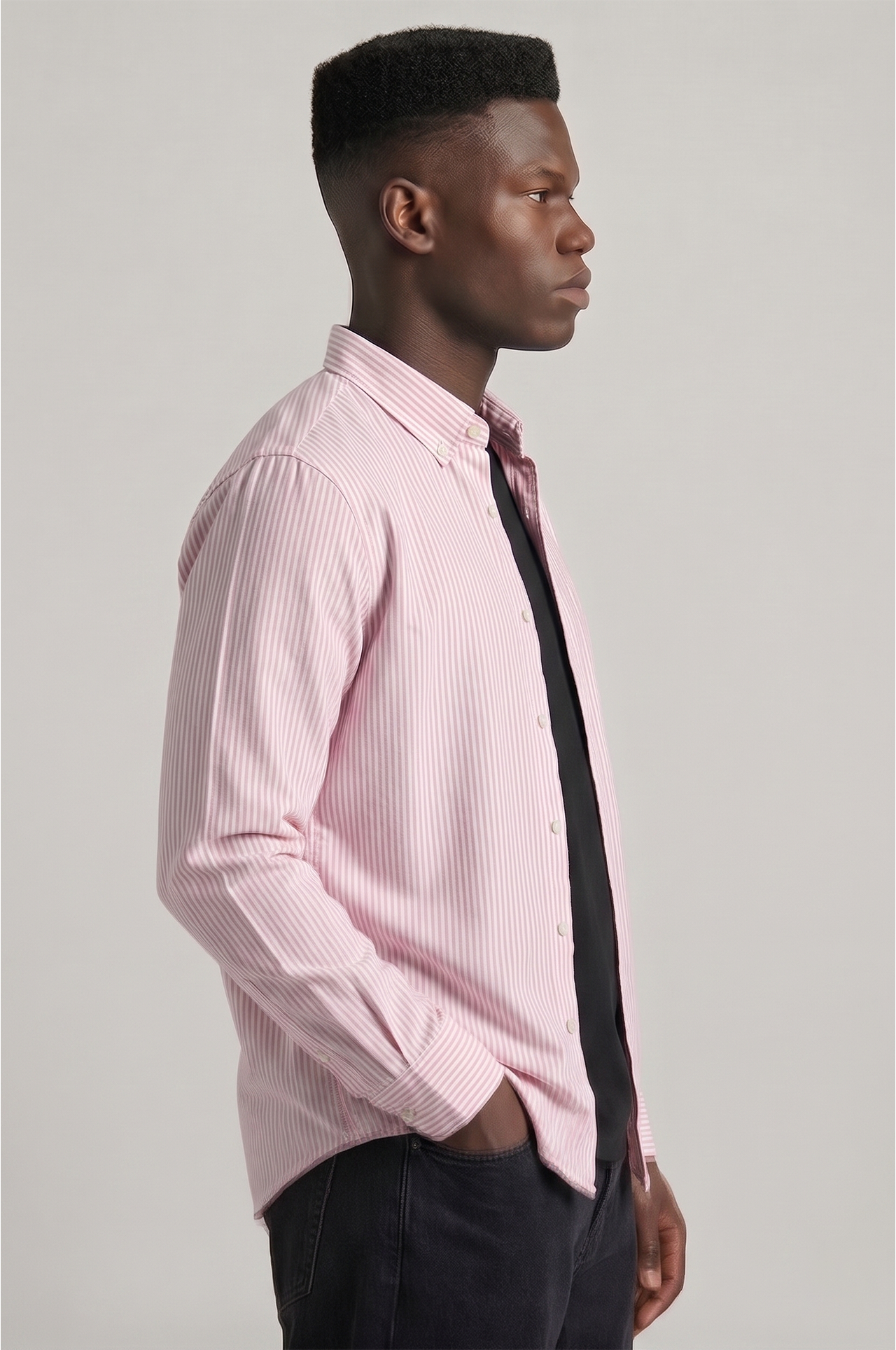 Cool Bee Super Premium Slim Fit Pink Striped Oxford Shirt for Men - Striped Premium Oxford Shirt India - Detail View