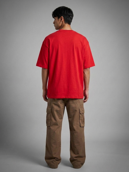 Cool Bee Structural Persona Tee Red for Men - Red Oversized Graphic Tee Streetwear India - Lifestyle View
