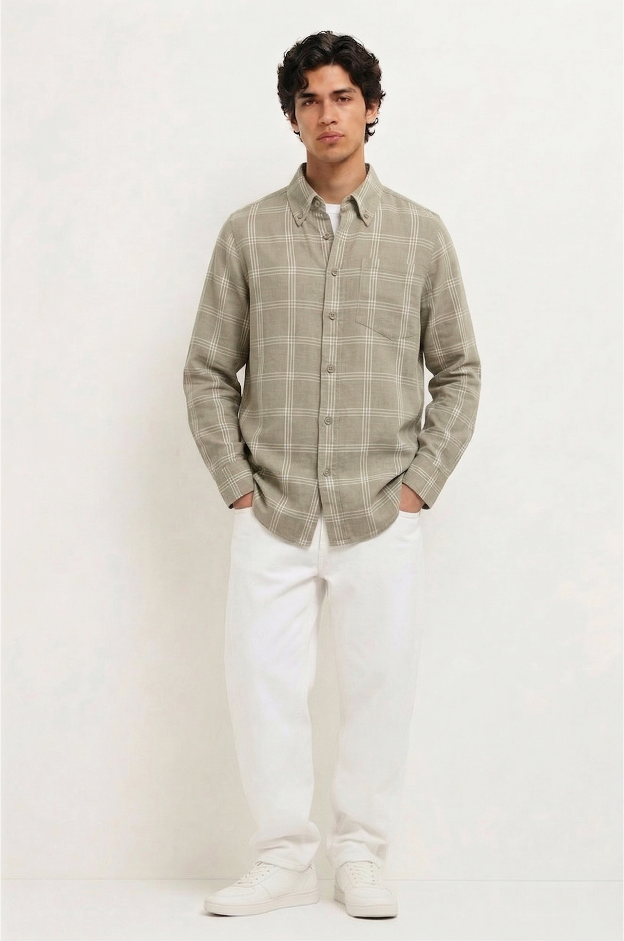 Cool Bee Olive Drab Windowpane Check Shirt for Men - Windowpane Check Casual Shirt India - Lifestyle View