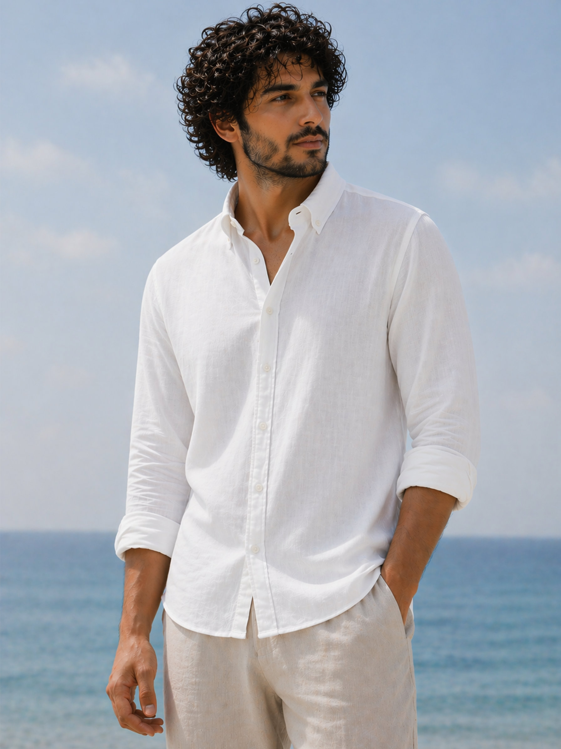Cool Bee Linen Casual Shirt White for Men - White Linen Casual Shirt Breathable India - Lifestyle View