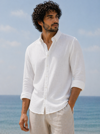 Cool Bee Linen Casual Shirt White for Men - White Linen Casual Shirt Breathable India - Lifestyle View