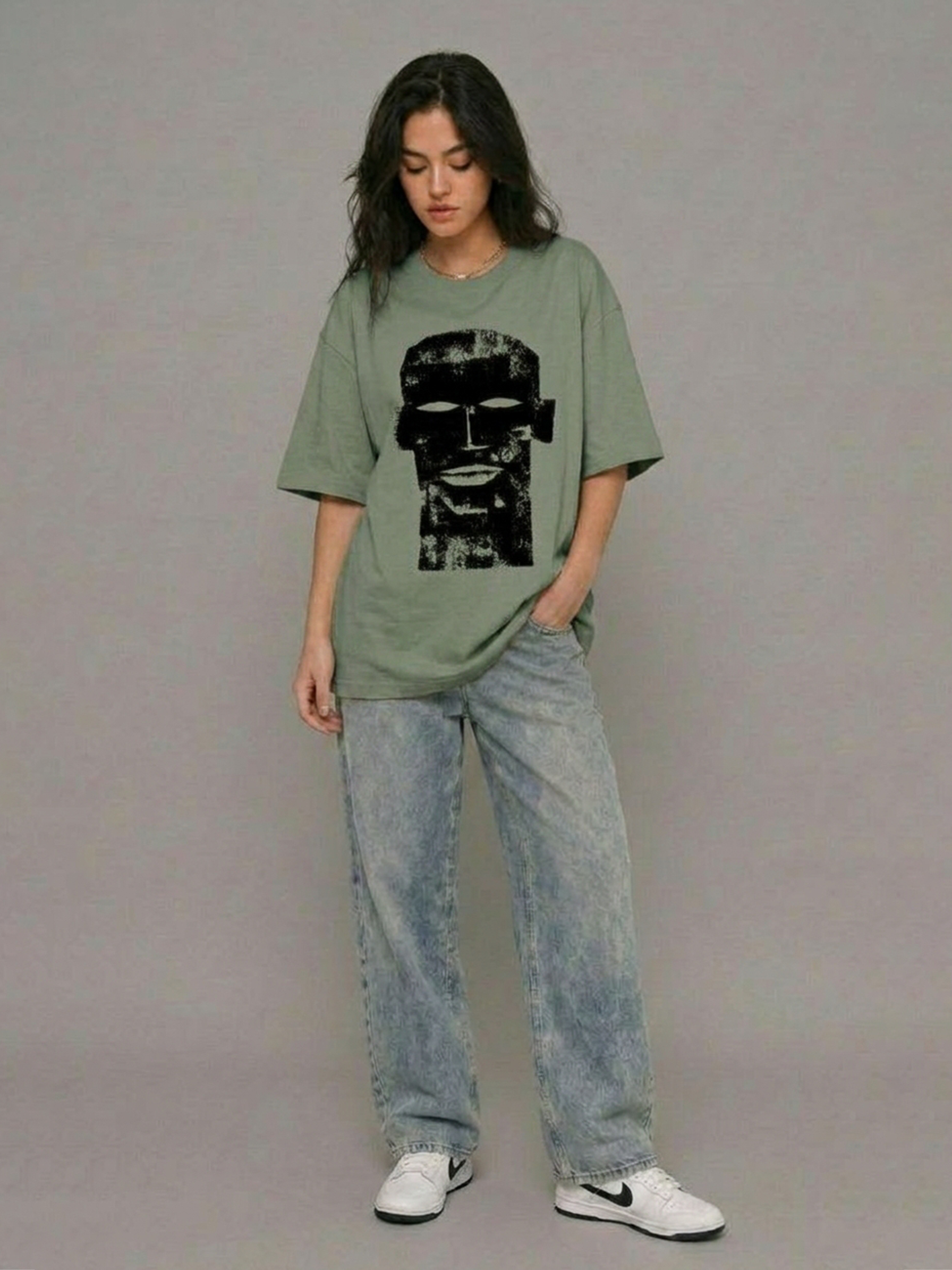 Cool Bee The Totem Tee Green for Women - Oversized Graphic Tee Streetwear India - Lifestyle View