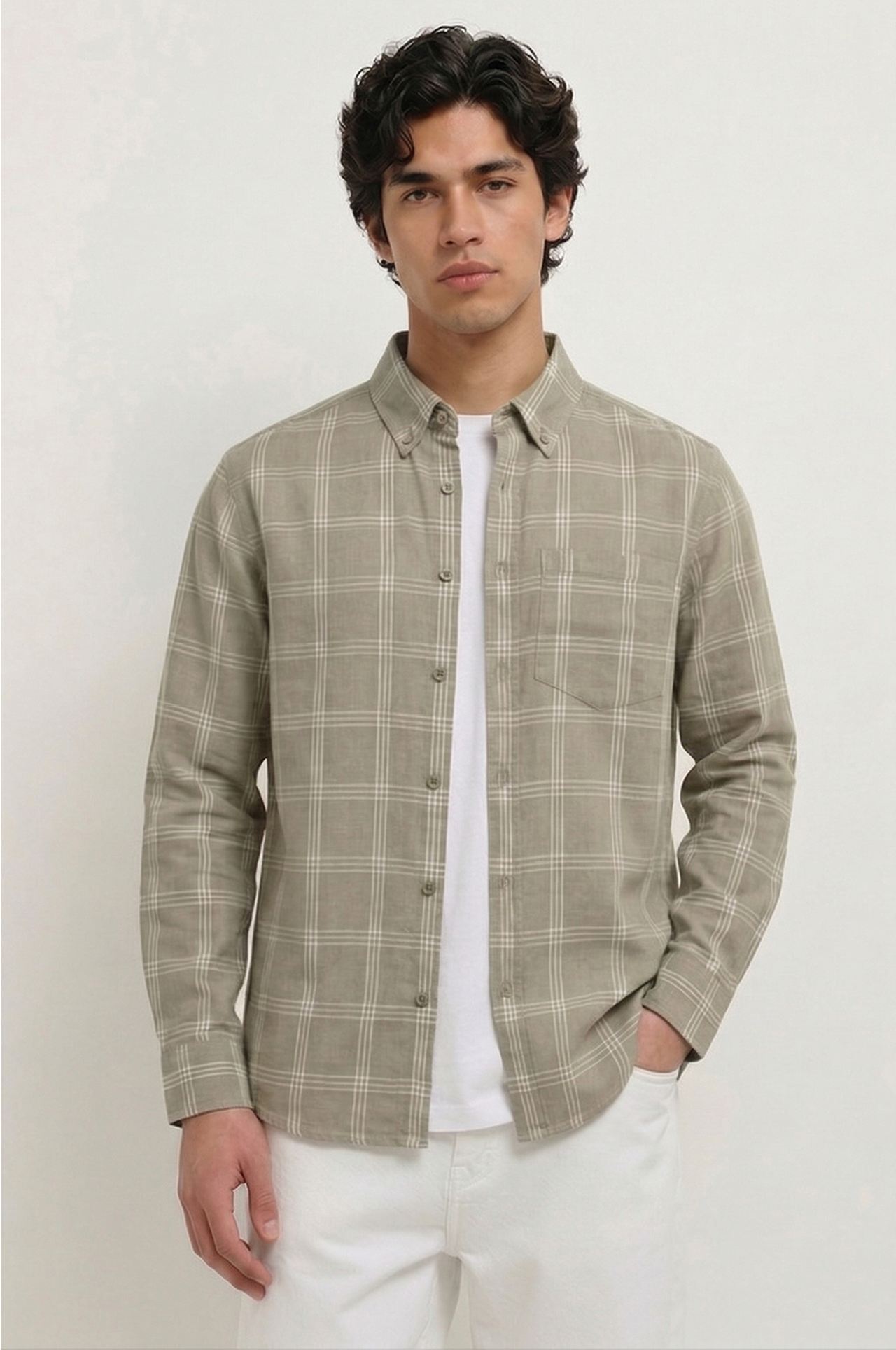 Cool Bee Olive Drab Windowpane Check Shirt for Men - Windowpane Check Casual Shirt India - Back View