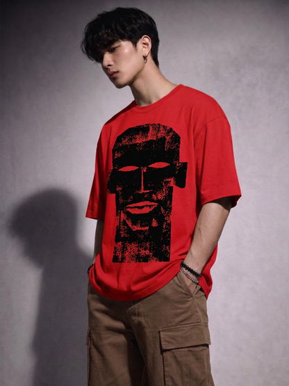 Cool Bee The Totem Tee Red for Men - Red Oversized Graphic Tee Streetwear India - Back View