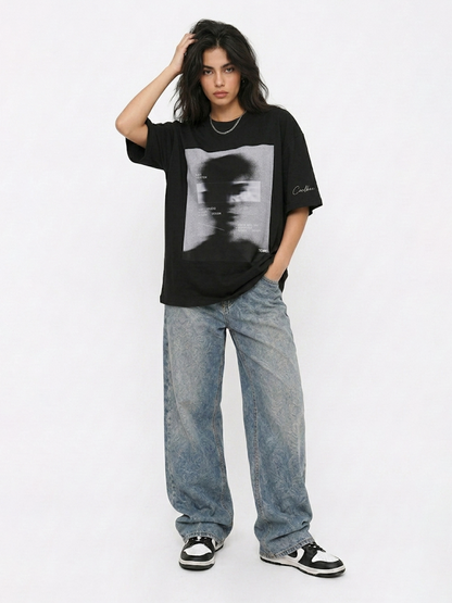 Cool Bee Blurred Vision Tee Black for Women - Oversized Graphic Tee Streetwear India - Lifestyle View