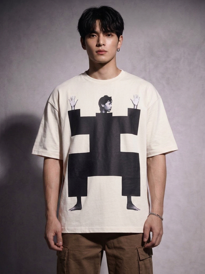 Cool Bee Structural Persona Tee White for Men - White Oversized Graphic Tee Streetwear India - Back View