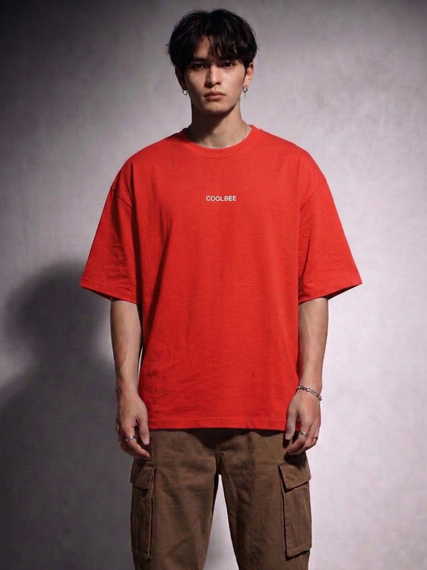 Cool Bee Silent Muse Tee Red for Men - Red Oversized Graphic Tee Streetwear India - Lifestyle View