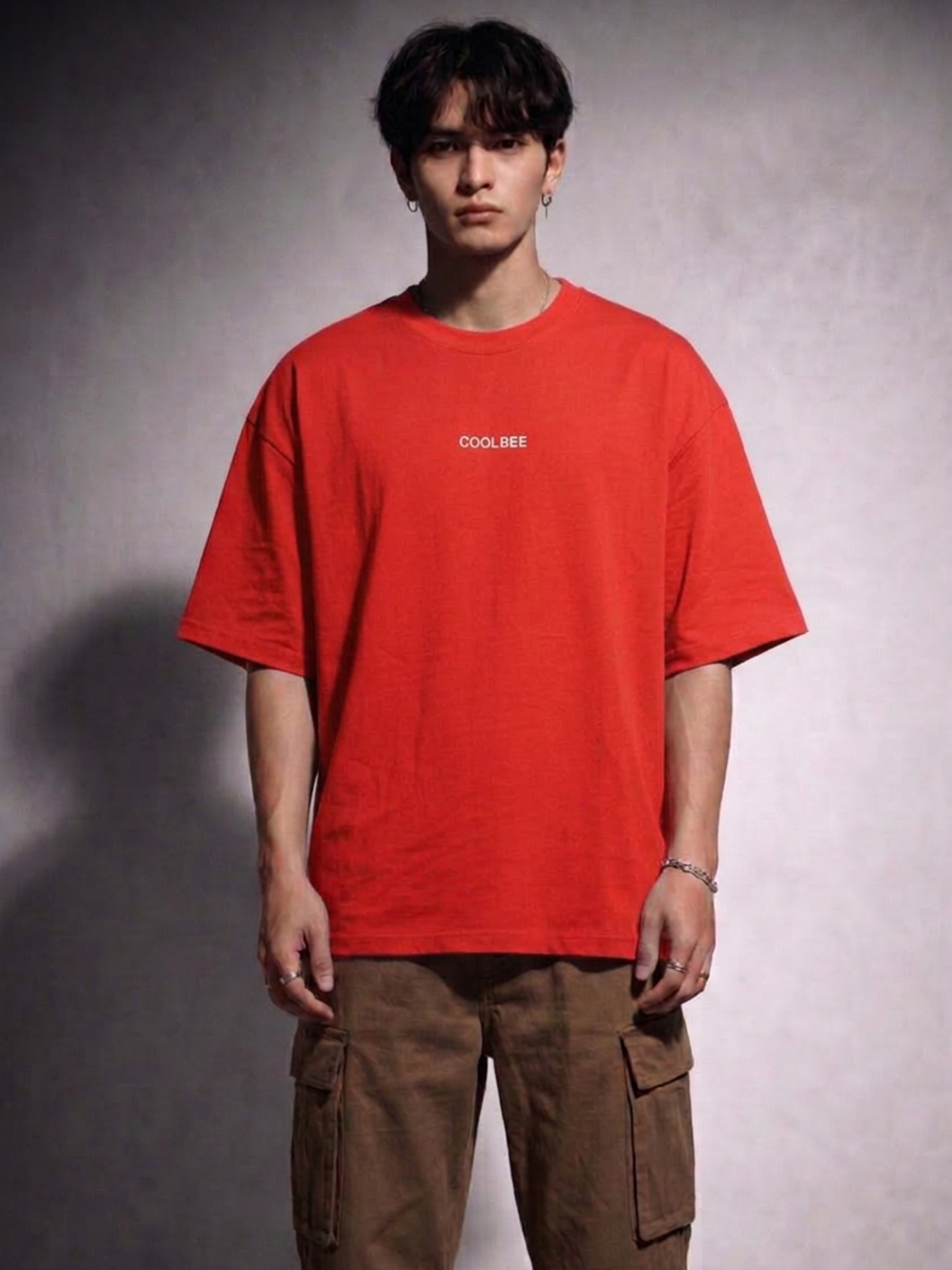 Cool Bee Silent Muse Tee Red for Men - Red Oversized Graphic Tee Streetwear India - Lifestyle View