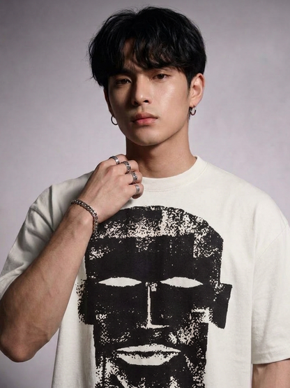 Cool Bee The Totem Tee White for Men - White Oversized Graphic Tee Streetwear India - Detail View