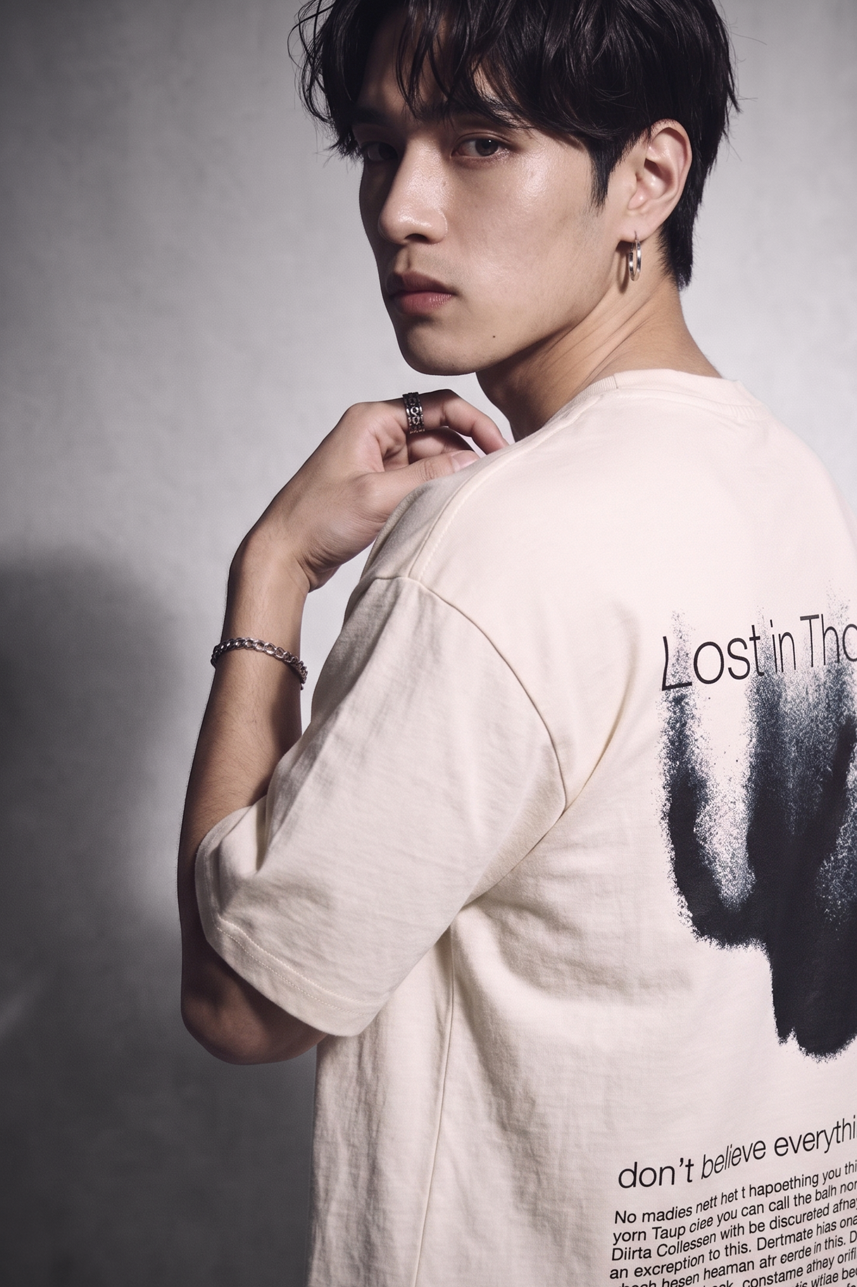 Cool Bee Lost in Thought Tee White for Men - White Oversized Graphic Tee Streetwear India - Lifestyle View