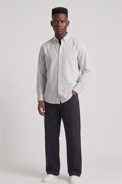 Cool Bee Super Premium Slim Fit Grey Striped Oxford Shirt for Men - Striped Premium Oxford Shirt India - Lifestyle View