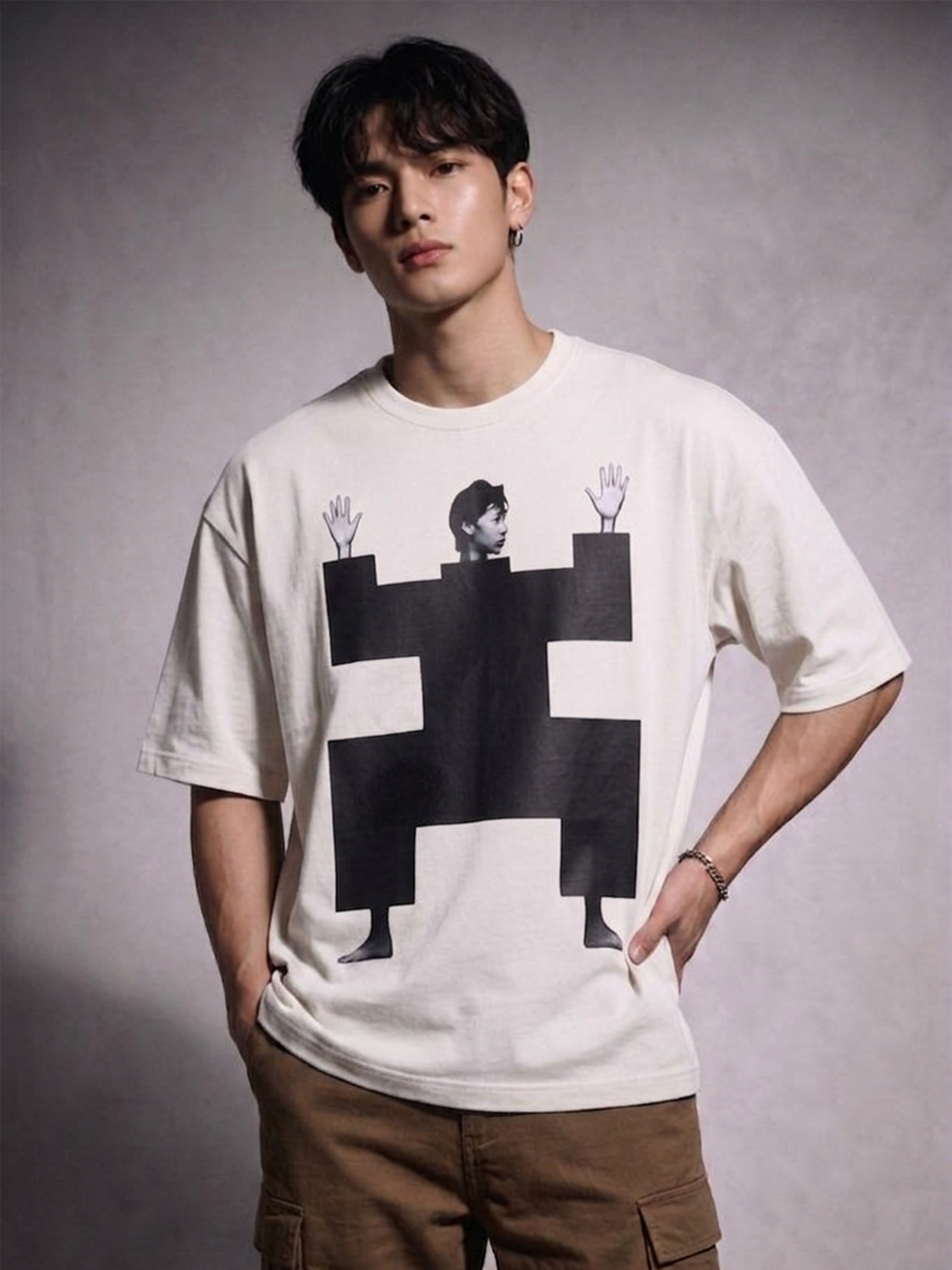Cool Bee Structural Persona Tee White for Men - White Oversized Graphic Tee Streetwear India