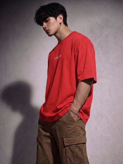 Cool Bee Silent Muse Tee Red for Men - Red Oversized Graphic Tee Streetwear India - Lifestyle View