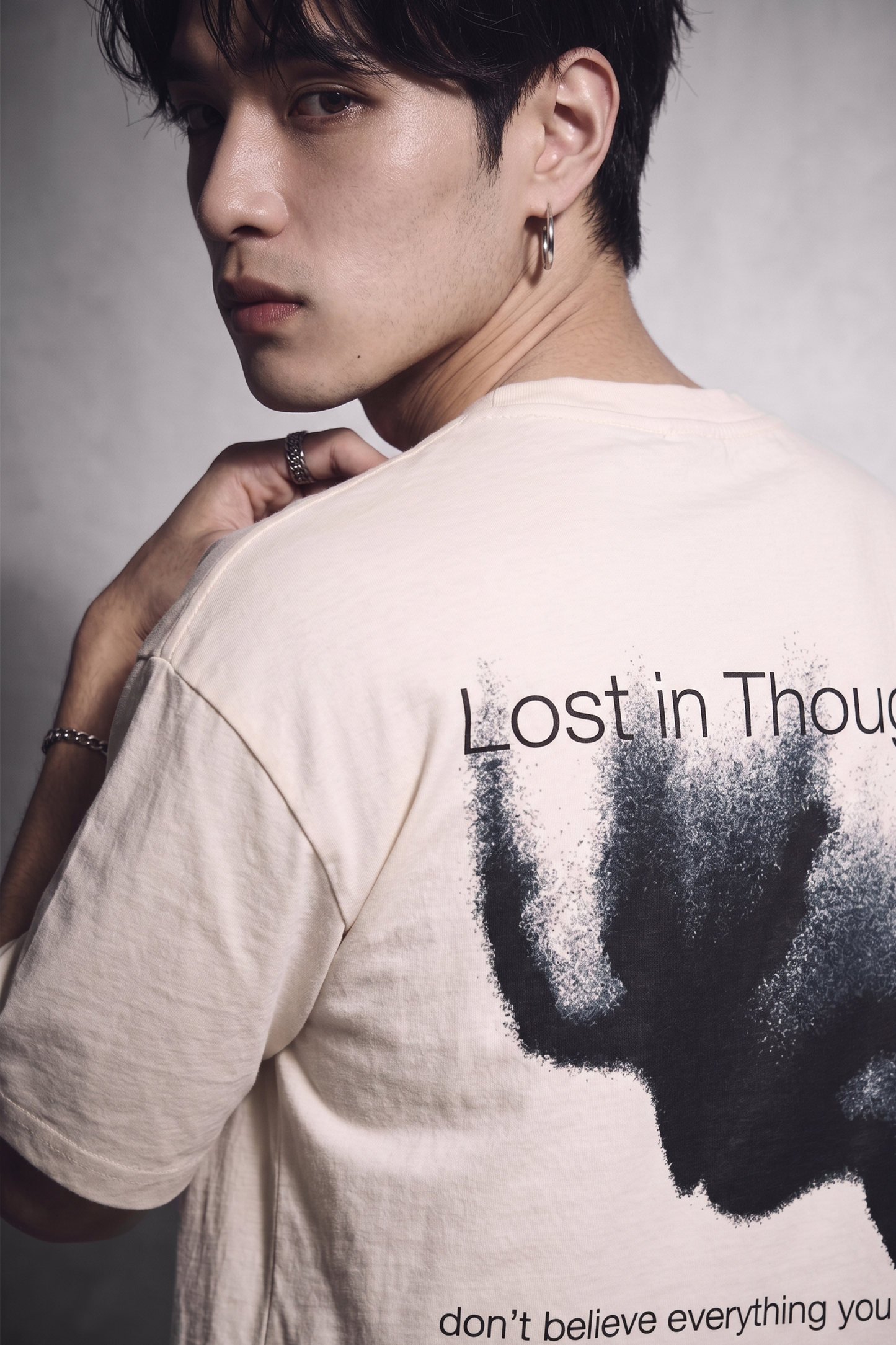 Cool Bee Lost in Thought Tee White for Men - White Oversized Graphic Tee Streetwear India - Lifestyle View