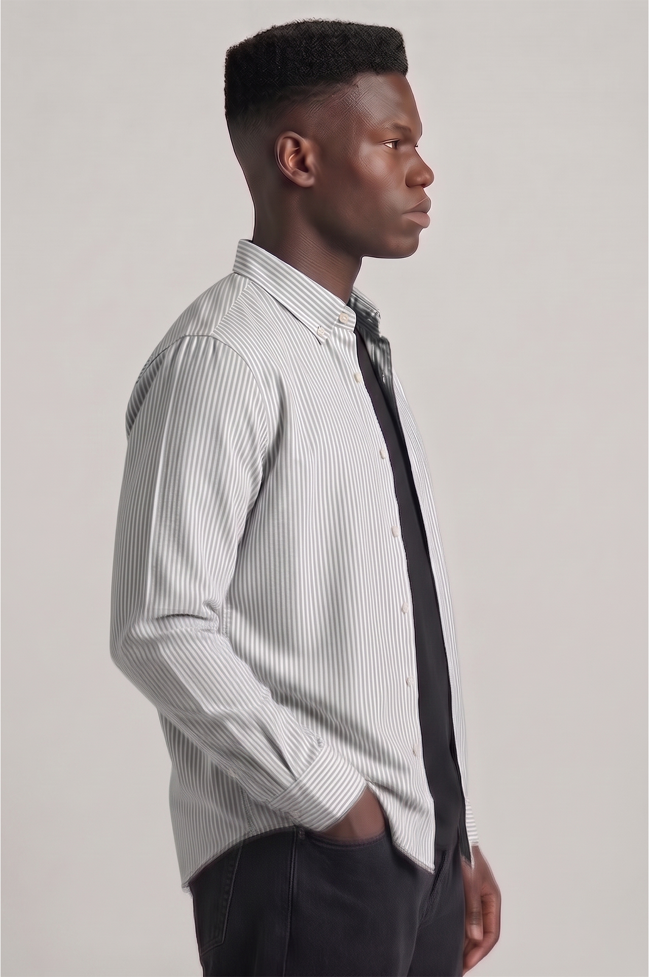 Cool Bee Super Premium Slim Fit Grey Striped Oxford Shirt for Men - Striped Premium Oxford Shirt India - Detail View