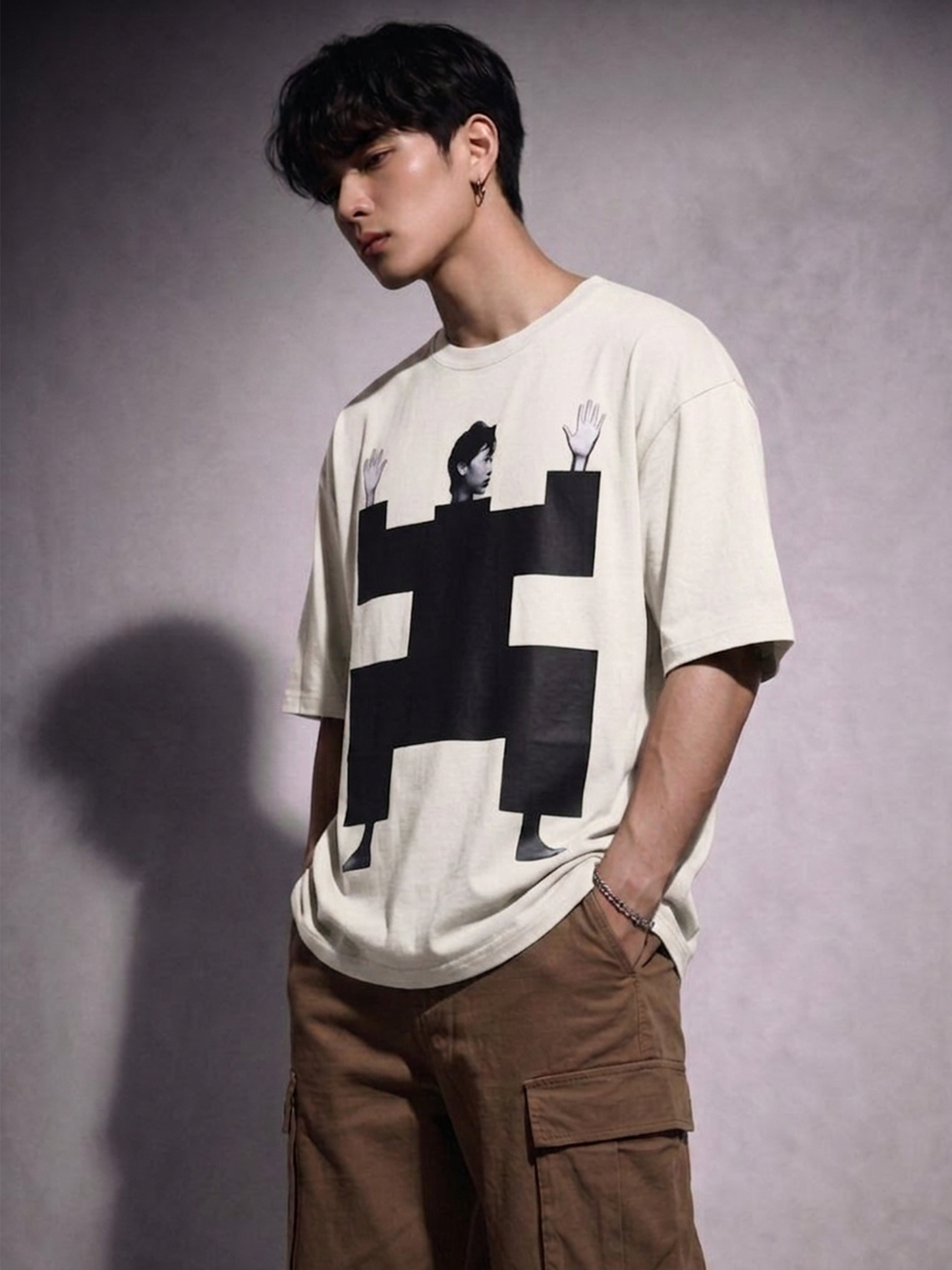 Cool Bee Structural Persona Tee White for Men - White Oversized Graphic Tee Streetwear India - Lifestyle View