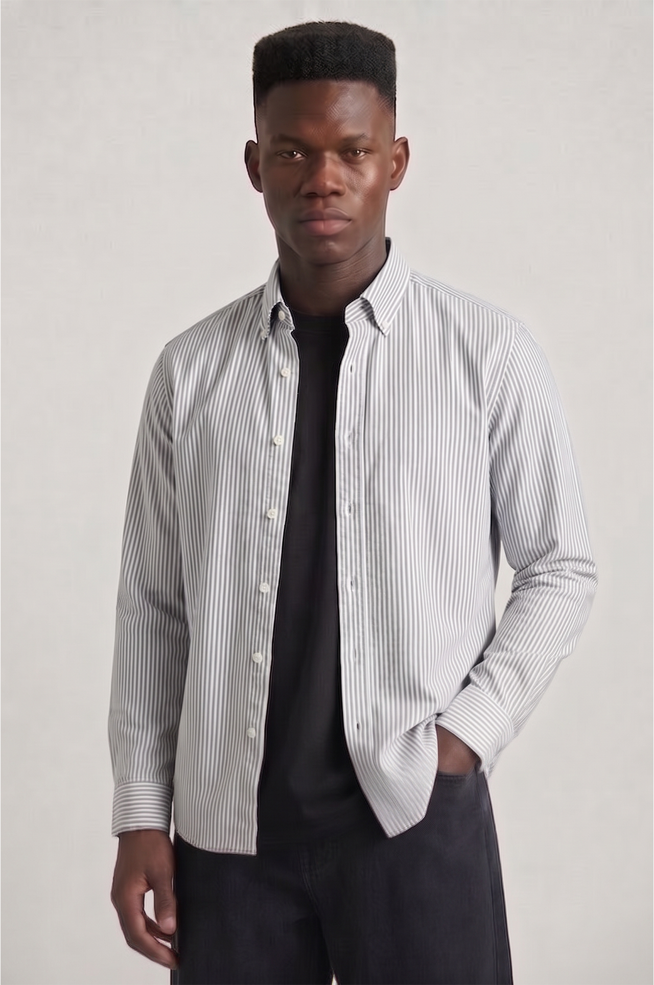 Cool Bee Super Premium Slim Fit Grey Striped Oxford Shirt for Men - Striped Premium Oxford Shirt India - Back View