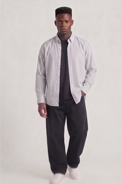 Cool Bee Super Premium Slim Fit Grey Striped Oxford Shirt for Men - Striped Premium Oxford Shirt India - Lifestyle View