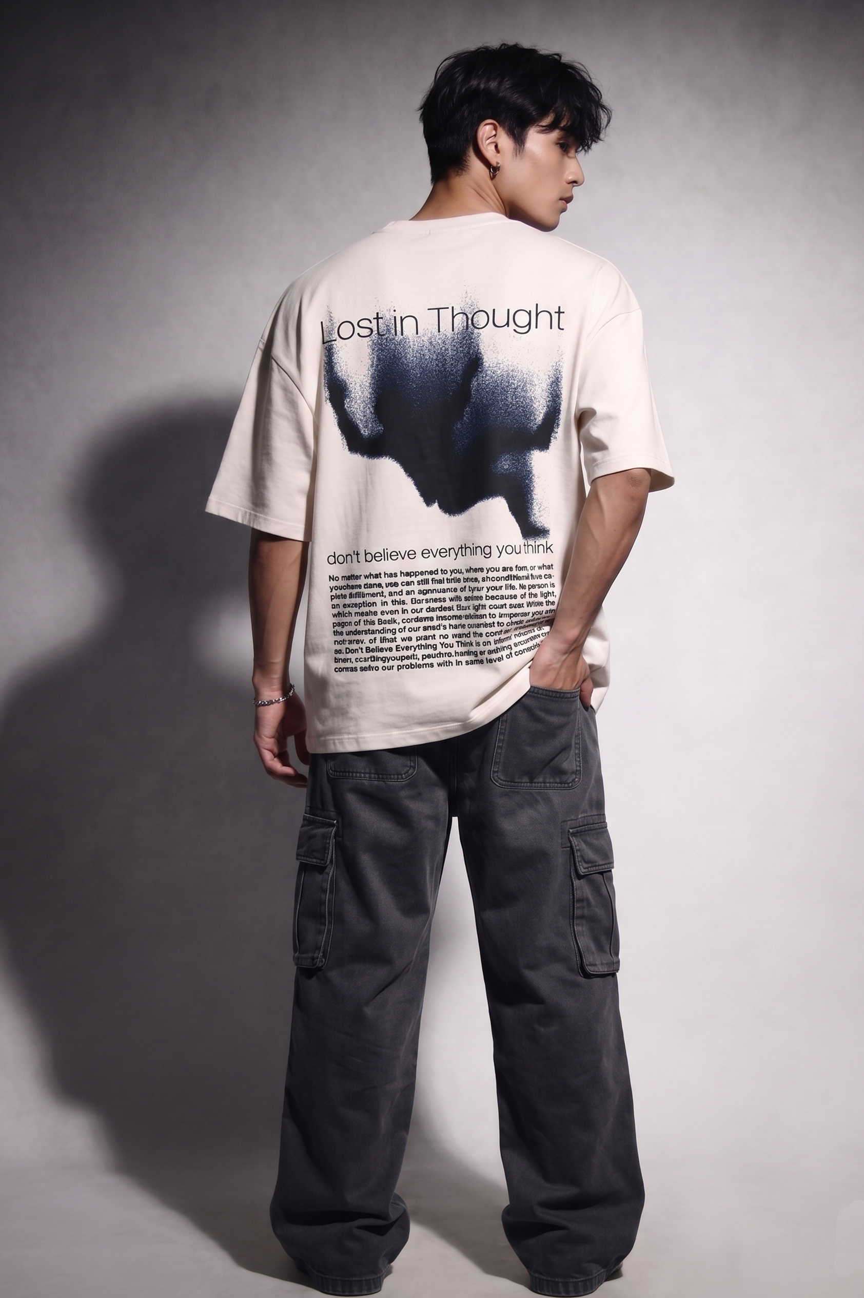 Cool Bee Lost in Thought Tee White for Men - White Oversized Graphic Tee Streetwear India - Lifestyle View