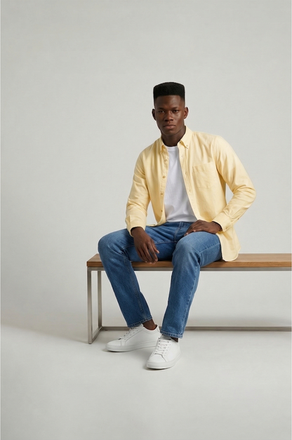 Cool Bee Essential Super Premium Oxford Shirt Yellow for Men - Yellow Premium Oxford Shirt India - Detail View