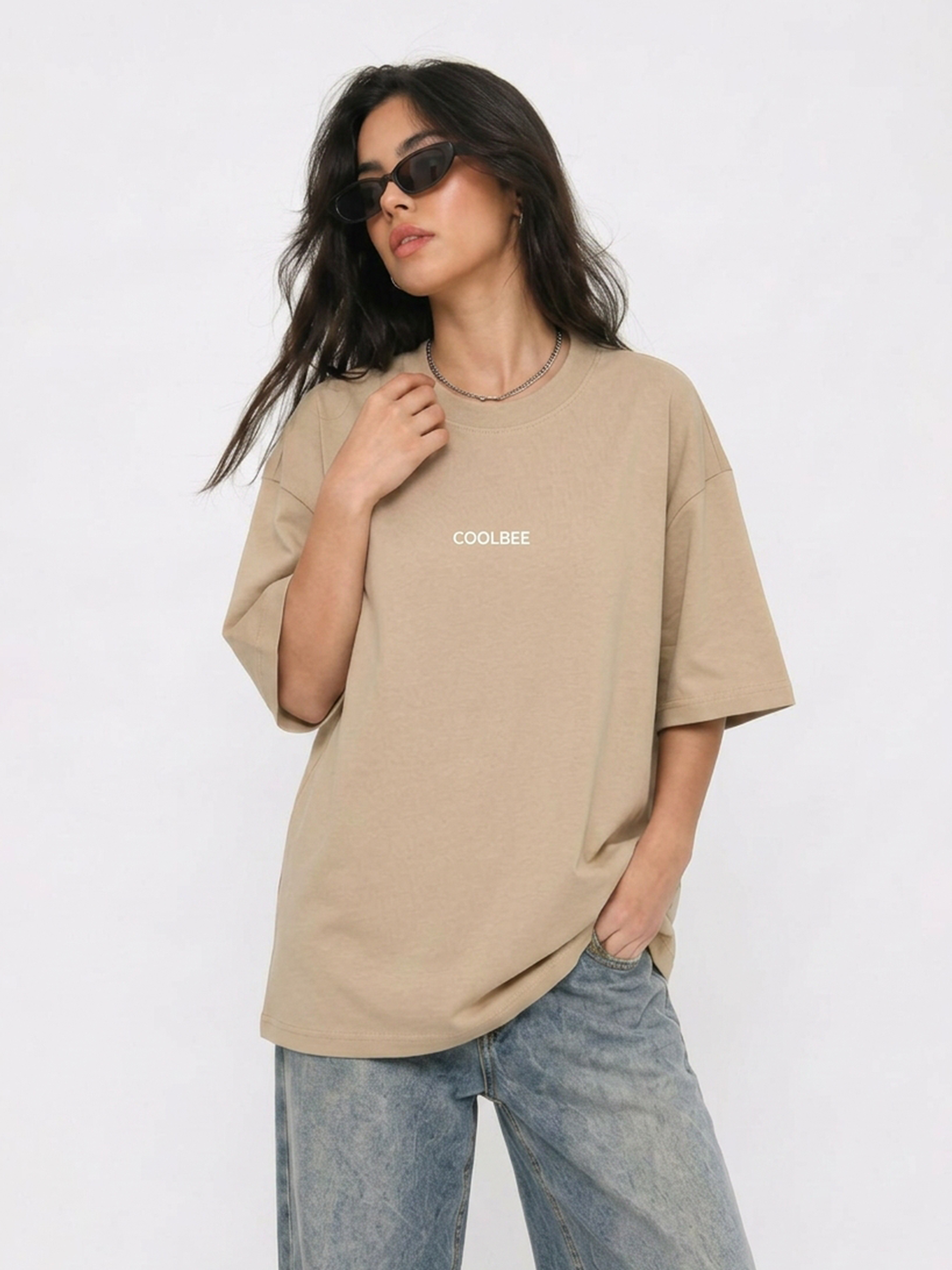Cool Bee Cubist Bloom Oversize Tee Beige for Women - Oversized Graphic Tee Streetwear India - Detail View