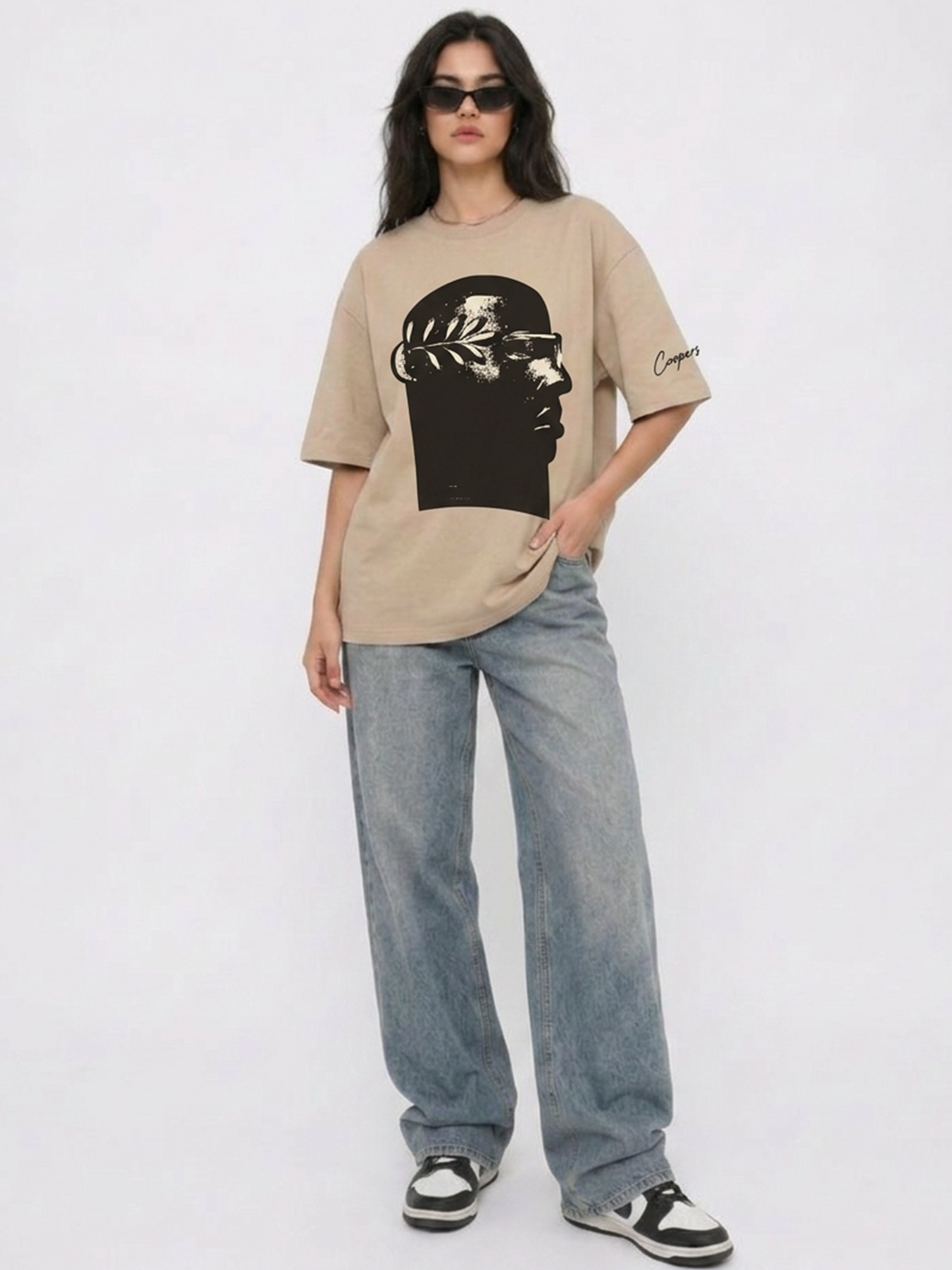 Cool Bee Neo Classic Graphic Tee Beige for Women - Oversized Graphic Tee Streetwear India - Lifestyle View