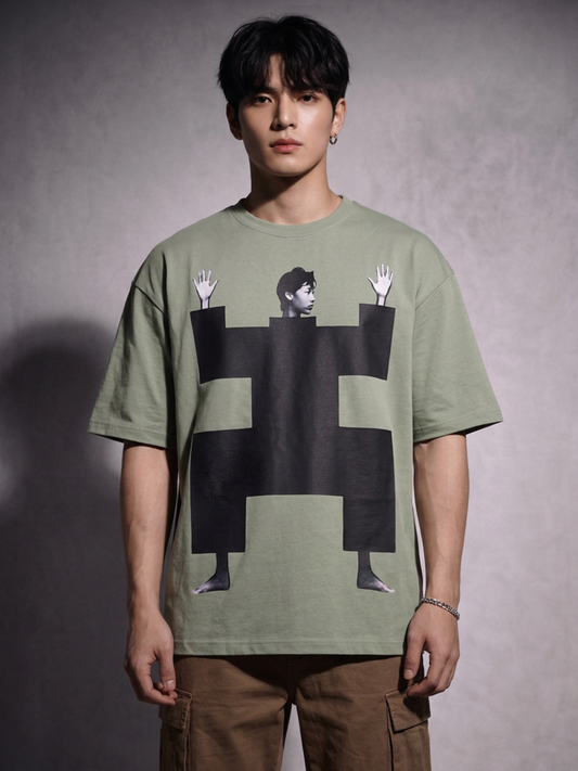 Cool Bee Structural Persona Tee Green for Men - Green Oversized Graphic Tee Streetwear India