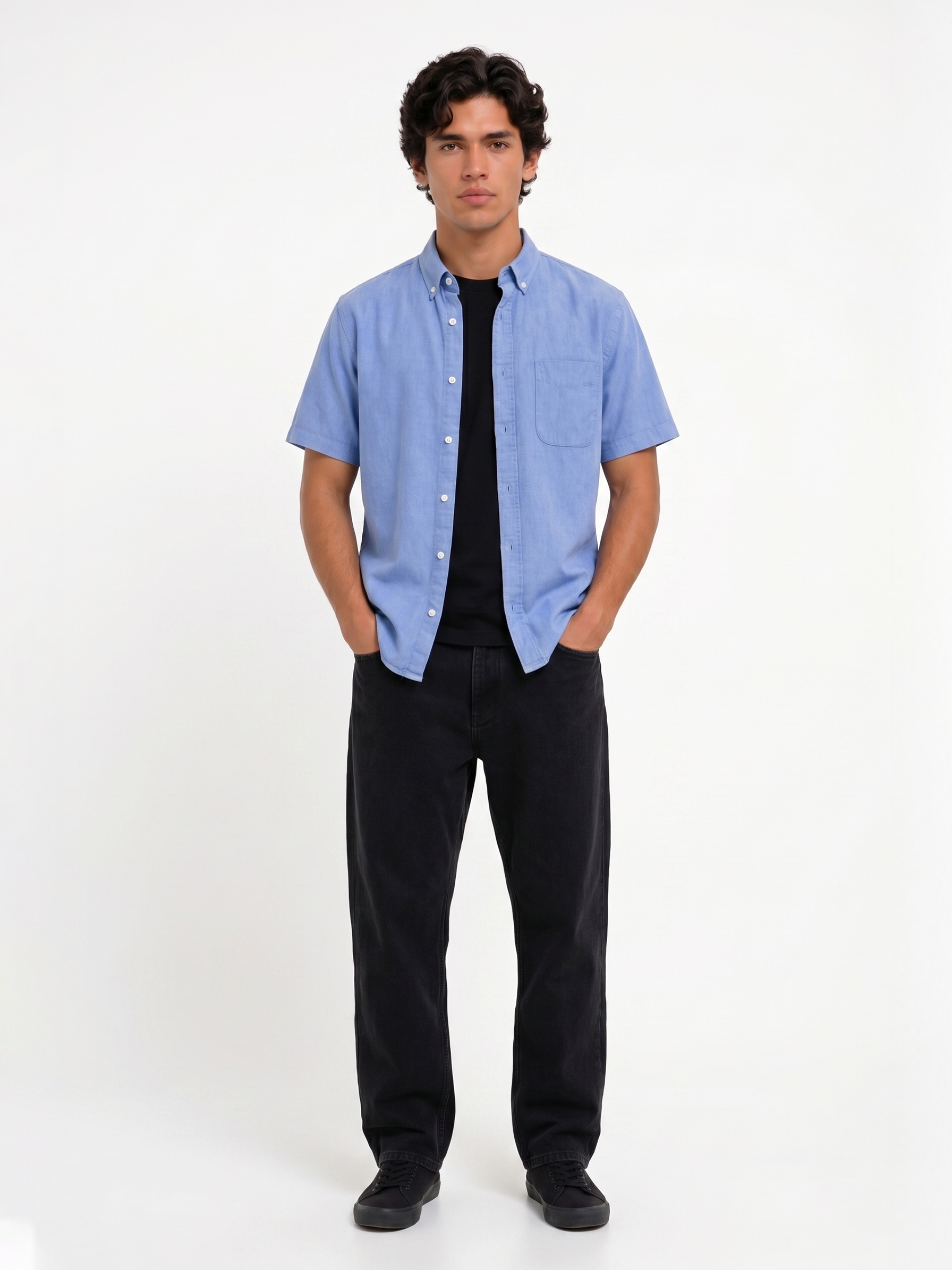 Cool Bee Oxford Casual Half Shirt Light Blue for Men - Blue Premium Half Sleeve Oxford Shirt India - Lifestyle View