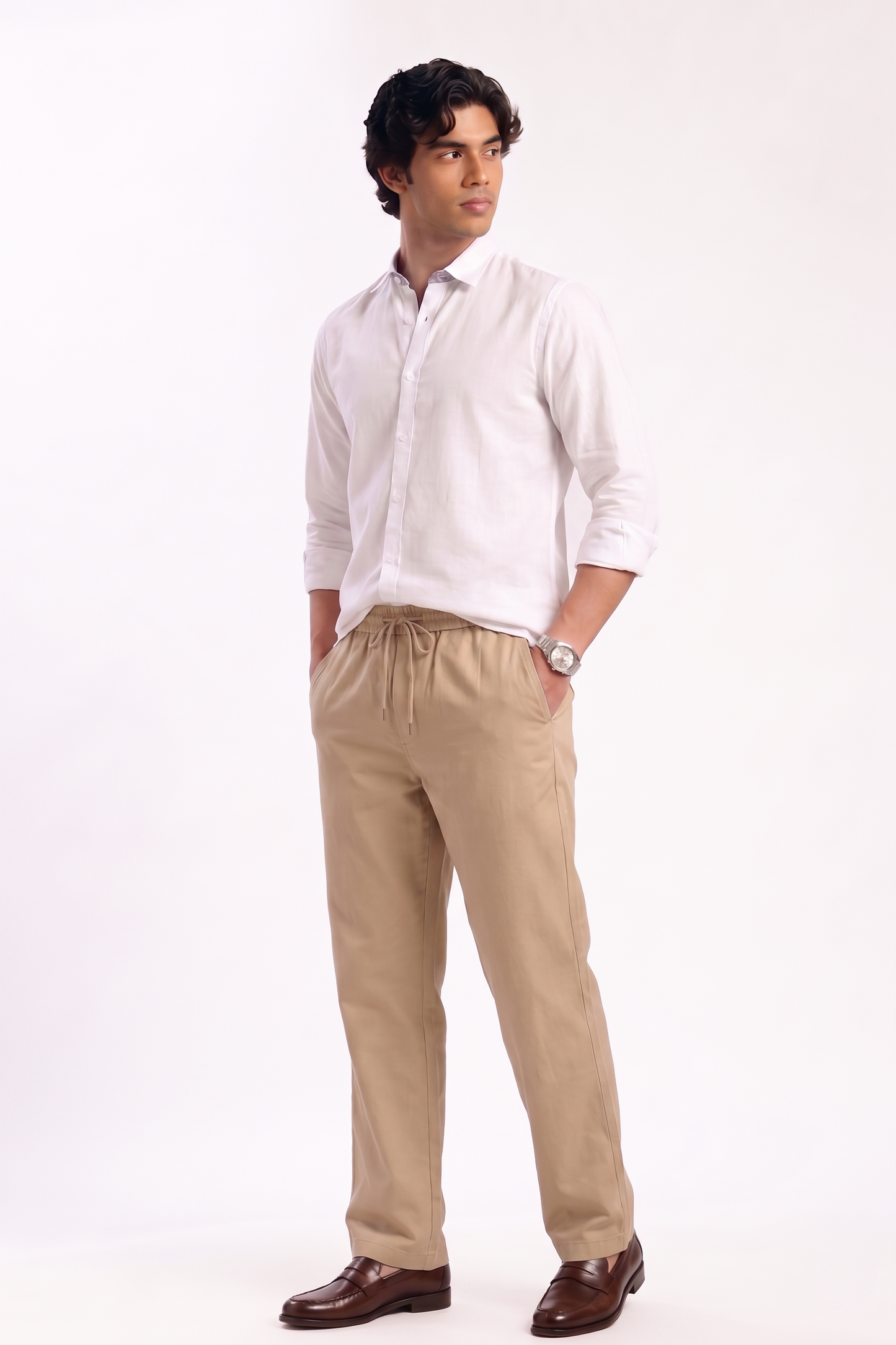 Cool Bee Linen Travel Pants Beige for Men - Beige Linen Travel Pants Lightweight India - Lifestyle View