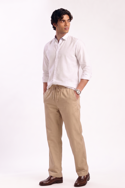 Cool Bee Linen Travel Pants Beige for Men - Beige Linen Travel Pants Lightweight India - Lifestyle View