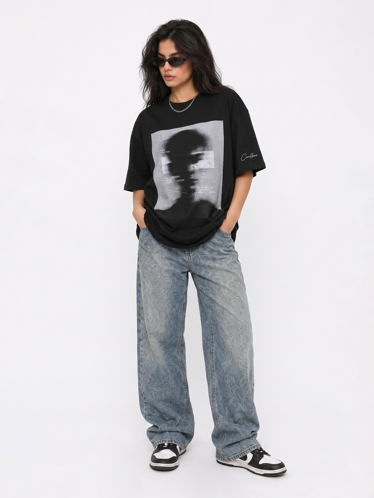 Cool Bee Blurred Vision Tee Black for Women - Oversized Graphic Tee Streetwear India - Lifestyle View