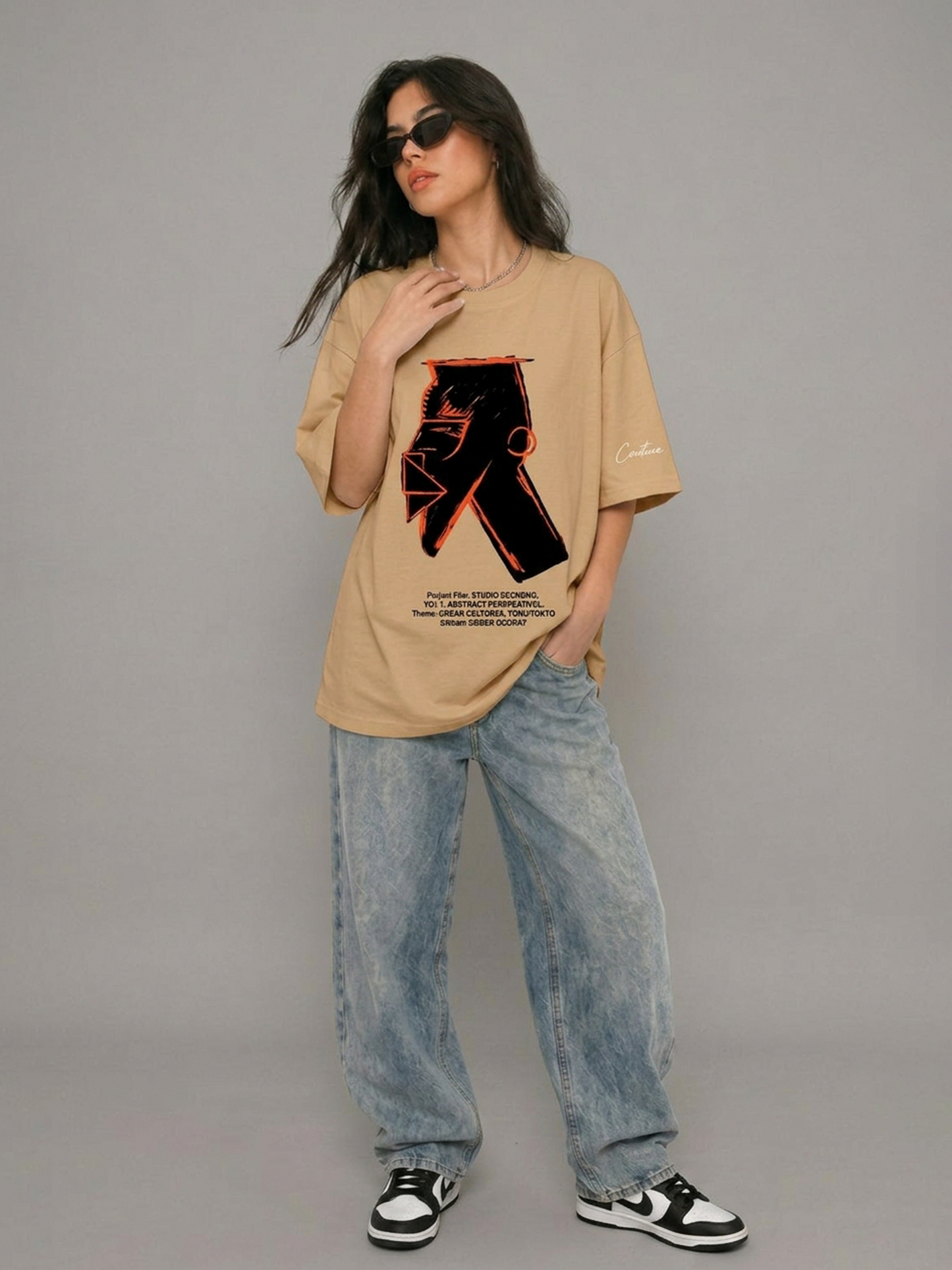 Cool Bee Urban Nomad Tee Beige for Women - Beige Oversized Graphic Tee Streetwear India - Back View