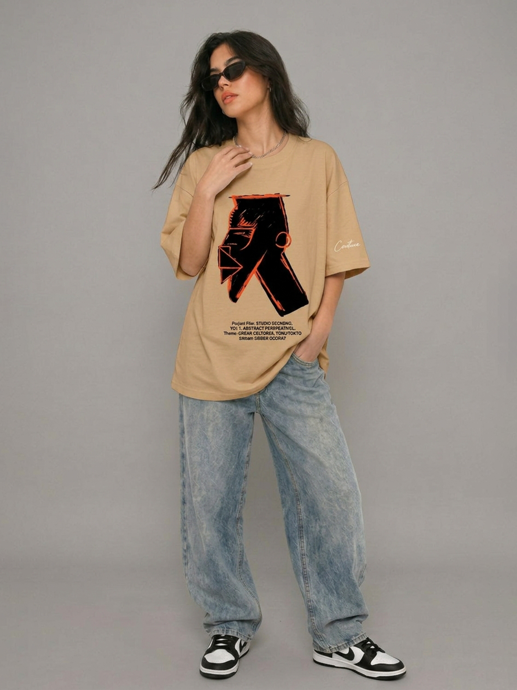 Cool Bee Urban Nomad Tee Beige for Women - Beige Oversized Graphic Tee Streetwear India - Back View