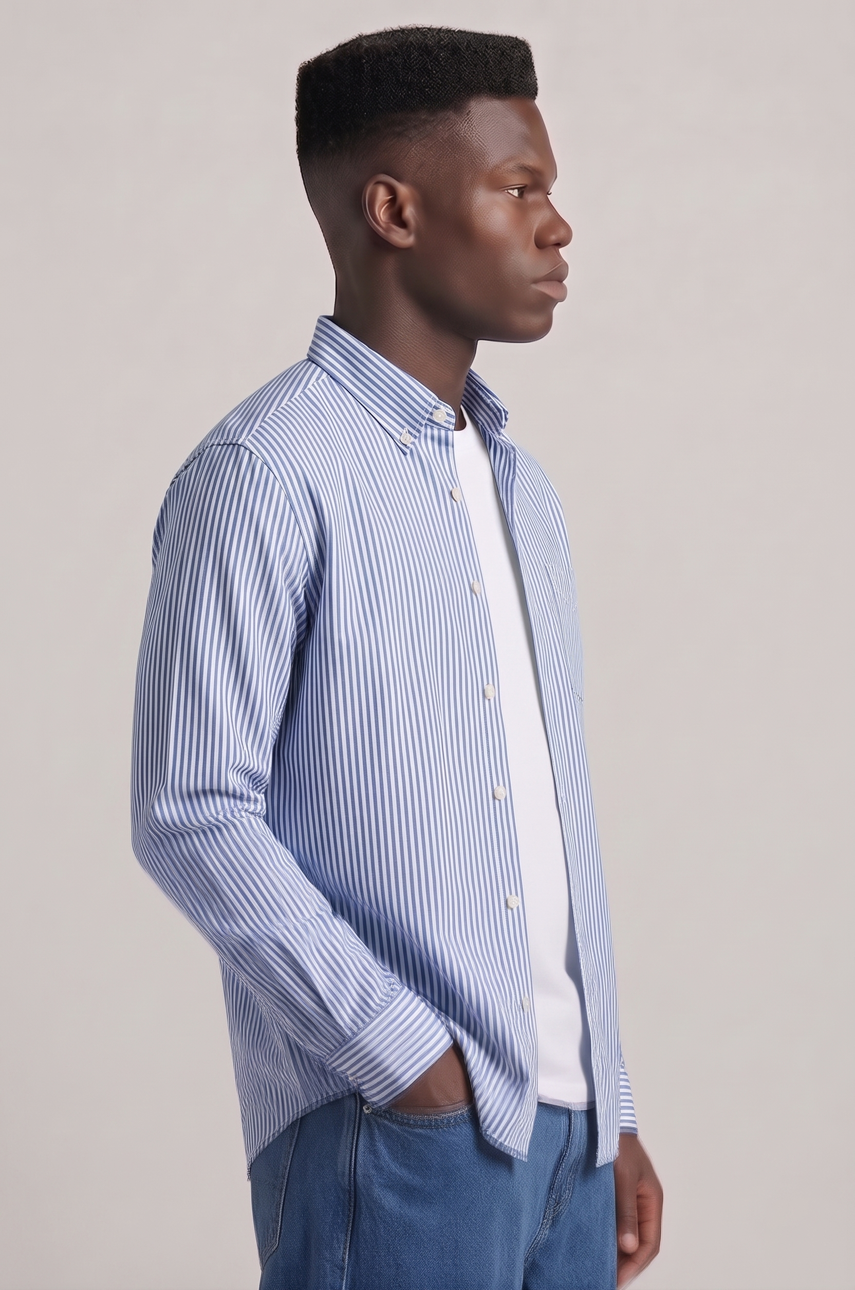 Cool Bee Super Premium Slim Fit Blue Deep Striped Oxford Shir for Men - Striped Premium Oxford Shirt India - Detail View