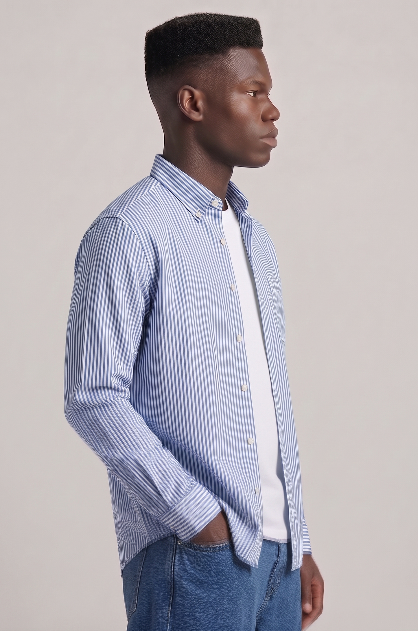 Cool Bee Super Premium Slim Fit Blue Deep Striped Oxford Shir for Men - Striped Premium Oxford Shirt India - Detail View