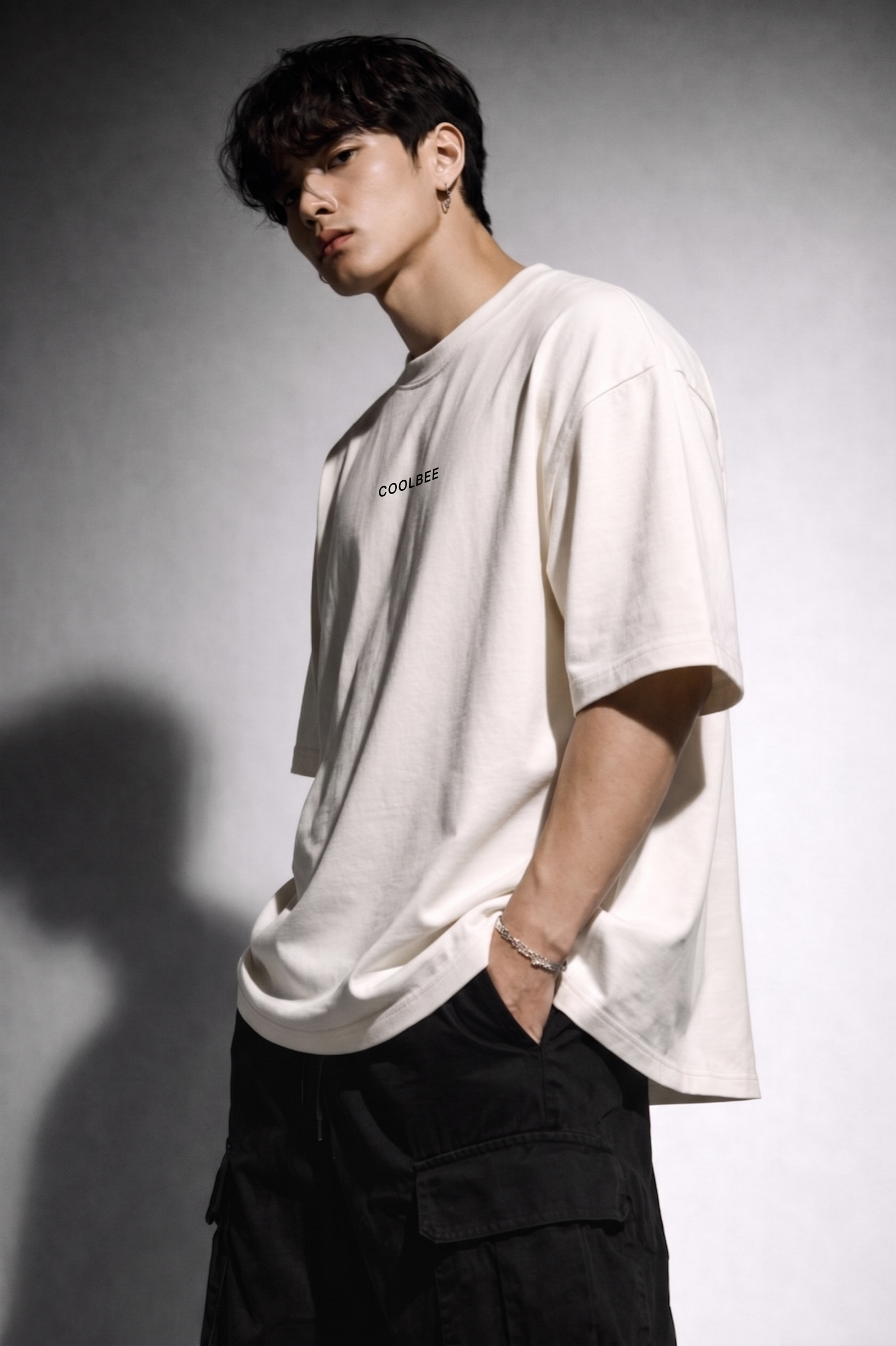 Cool Bee Perspective Graphic Tee White for Men - White Oversized Graphic Tee Streetwear India - Detail View