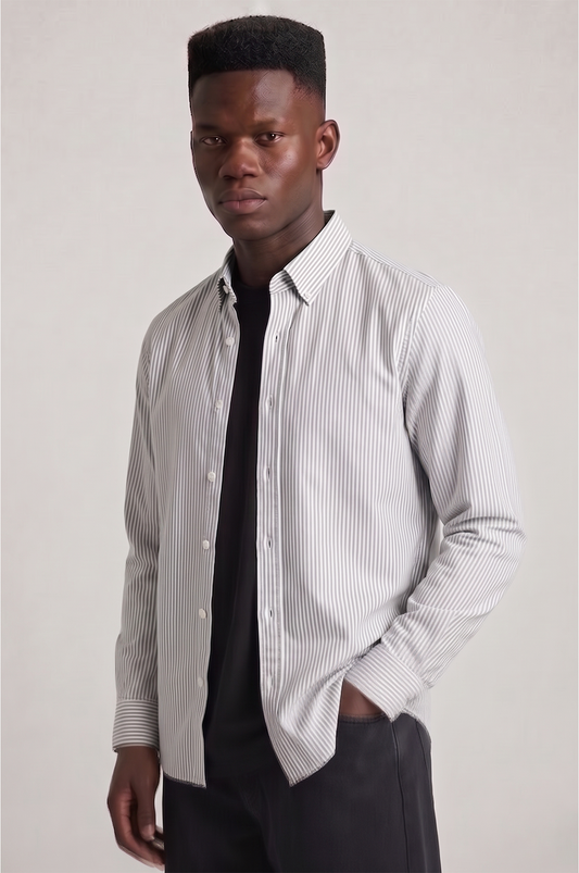 Super Premium Slim Fit Grey Striped Oxford Shirt
