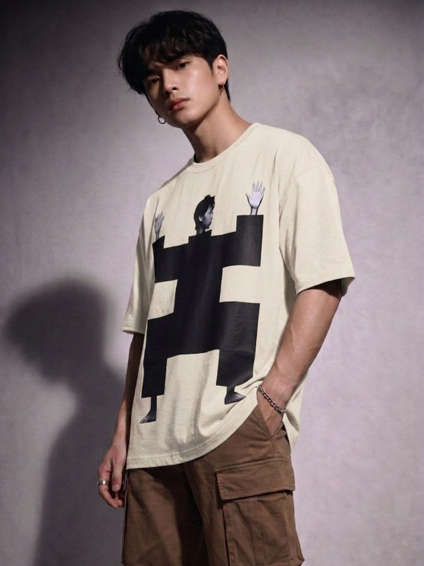 Cool Bee Structural Persona Tee White for Men - White Oversized Graphic Tee Streetwear India - Detail View