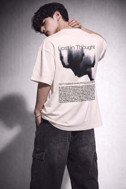 Cool Bee Lost in Thought Tee White for Men - White Oversized Graphic Tee Streetwear India
