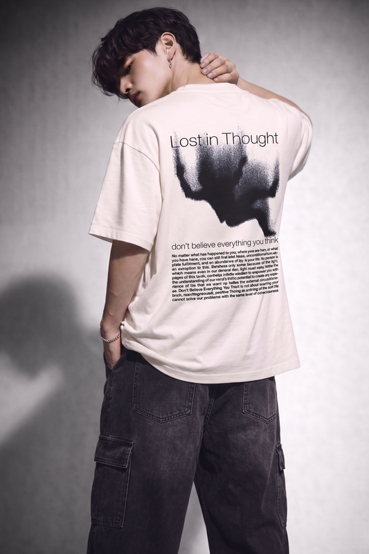 Cool Bee Lost in Thought Tee White for Men - White Oversized Graphic Tee Streetwear India
