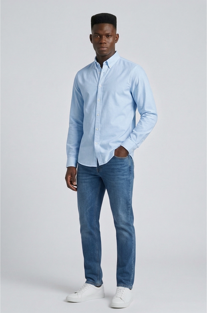 Cool Bee Essential Super Premium Oxford Shirt Blue for Men - Blue Premium Oxford Shirt India - Lifestyle View