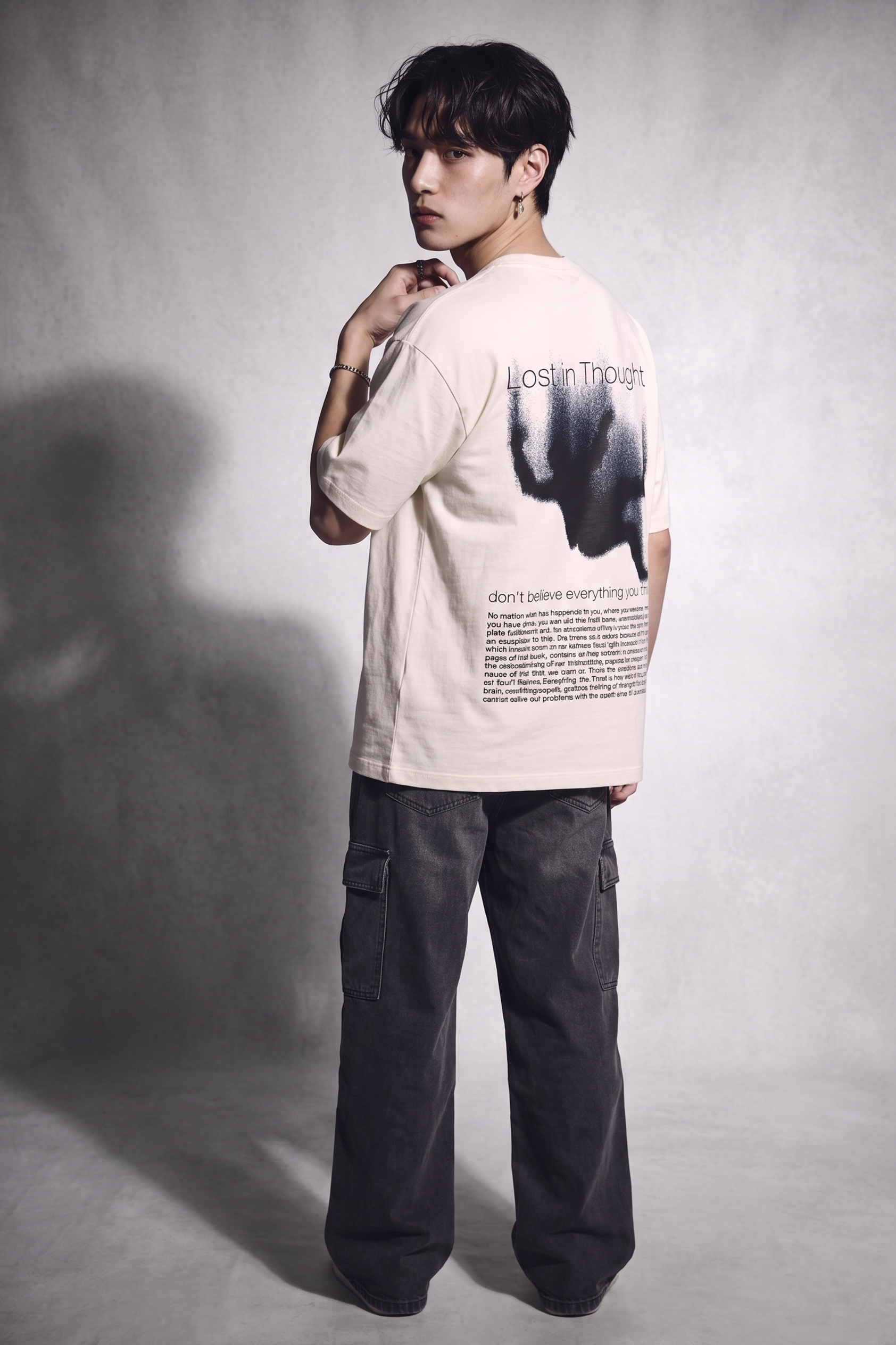 Cool Bee Lost in Thought Tee White for Men - White Oversized Graphic Tee Streetwear India - Lifestyle View
