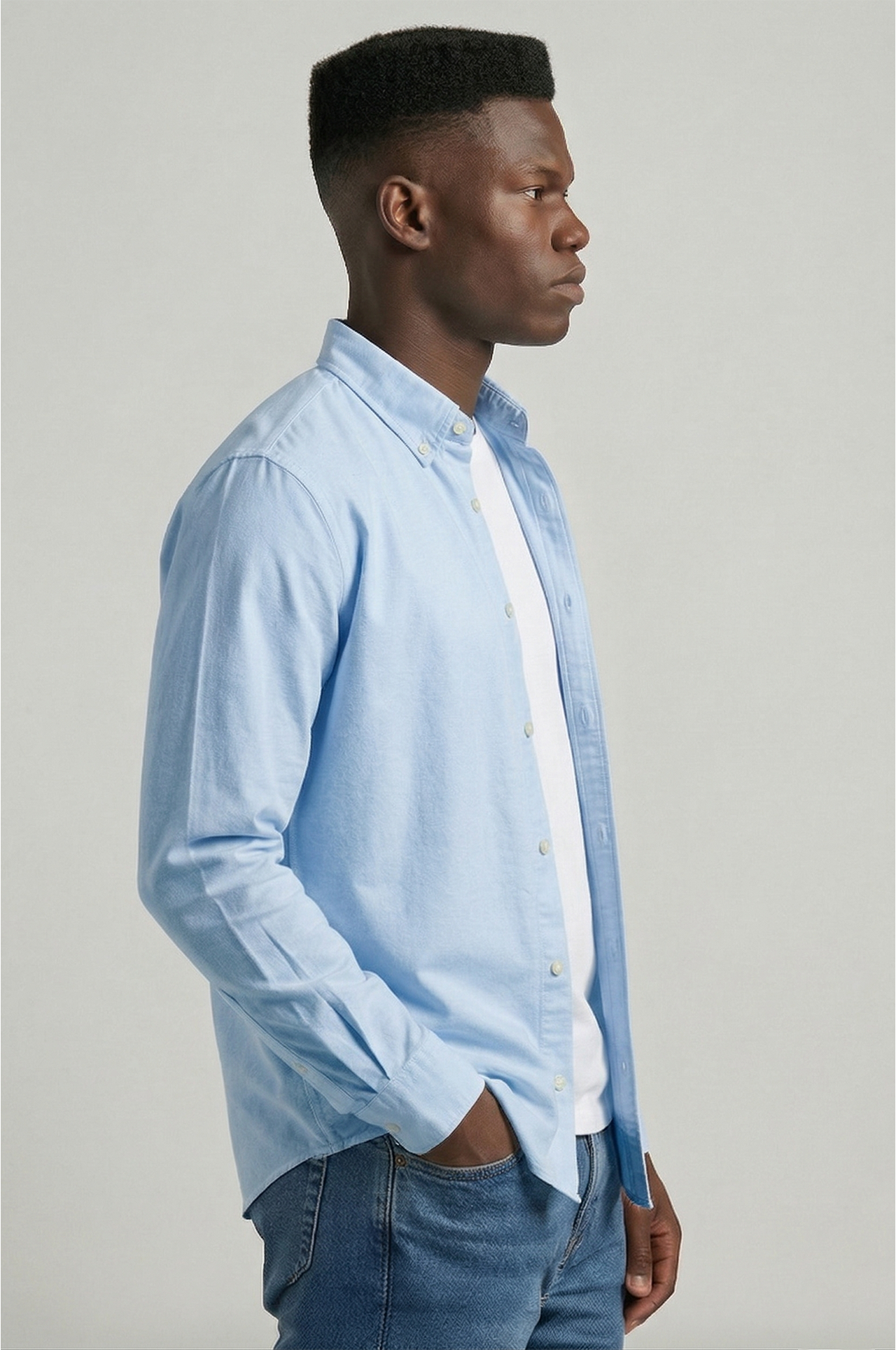 Cool Bee Essential Super Premium Oxford Shirt Blue for Men - Blue Premium Oxford Shirt India - Back View