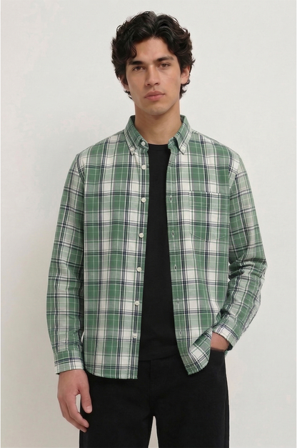 Cool Bee Highland Olive Windowpane Check Shirt for Men - Windowpane Check Casual Shirt India