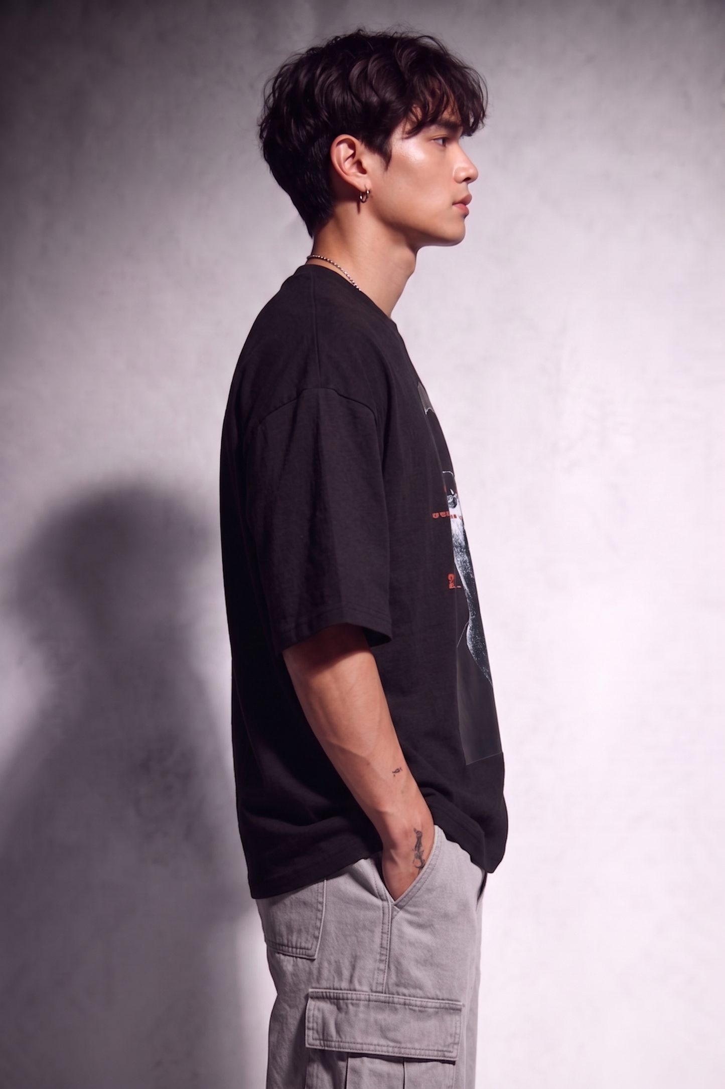 Cool Bee Glitch Portrait Tee Black for Men - Black Oversized Graphic Tee Streetwear India - Lifestyle View