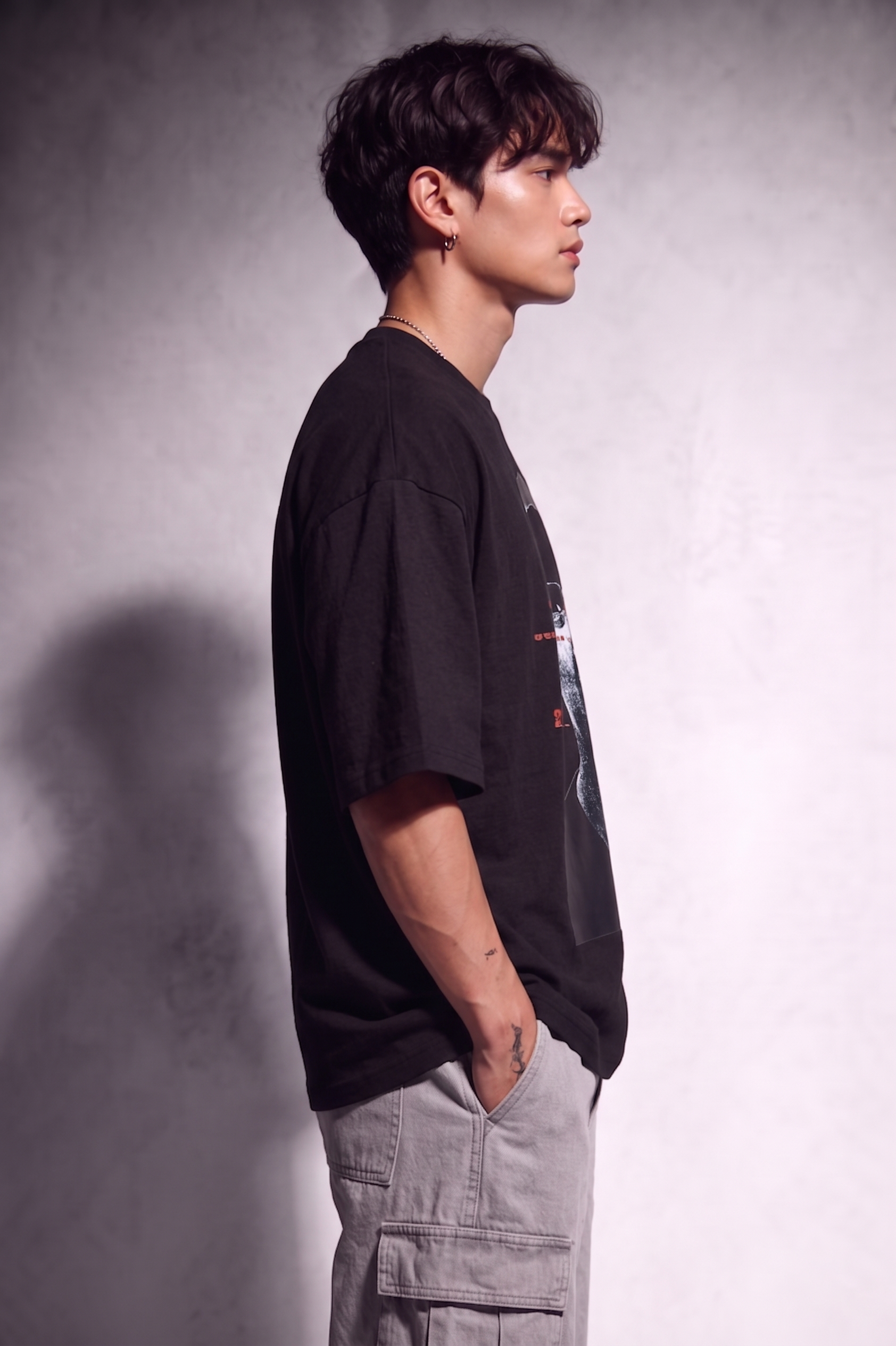 Cool Bee Glitch Portrait Tee Black for Men - Black Oversized Graphic Tee Streetwear India - Lifestyle View