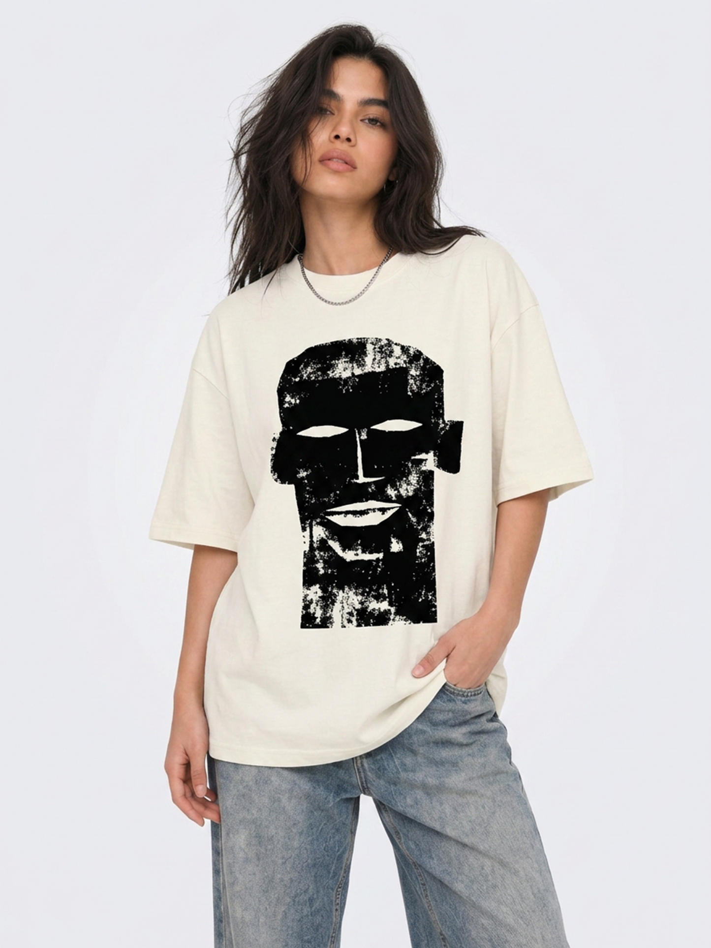 Cool Bee The Totem Tee White for Women - Oversized Graphic Tee Streetwear India - Lifestyle View