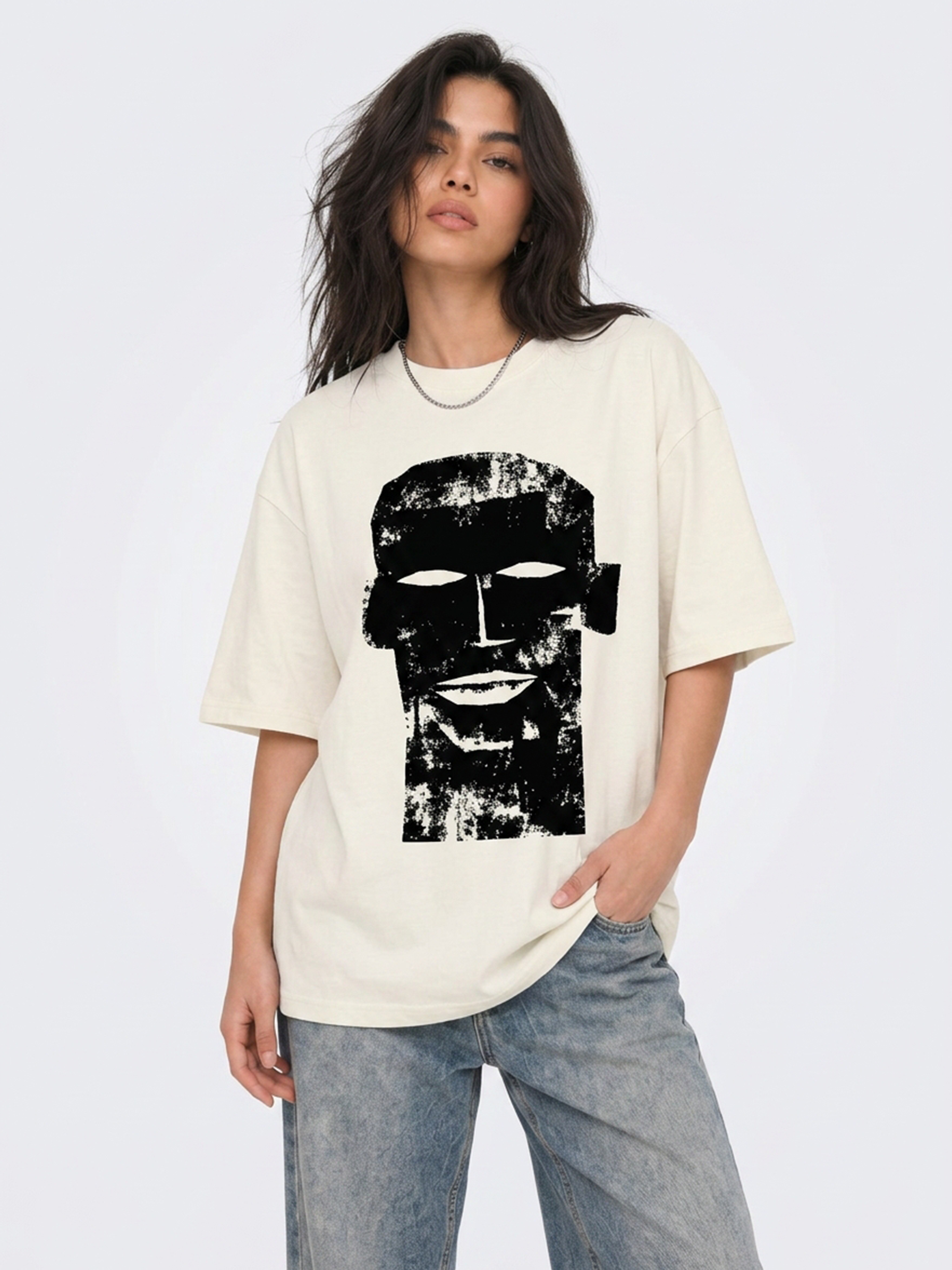 Cool Bee The Totem Tee White for Women - Oversized Graphic Tee Streetwear India - Lifestyle View