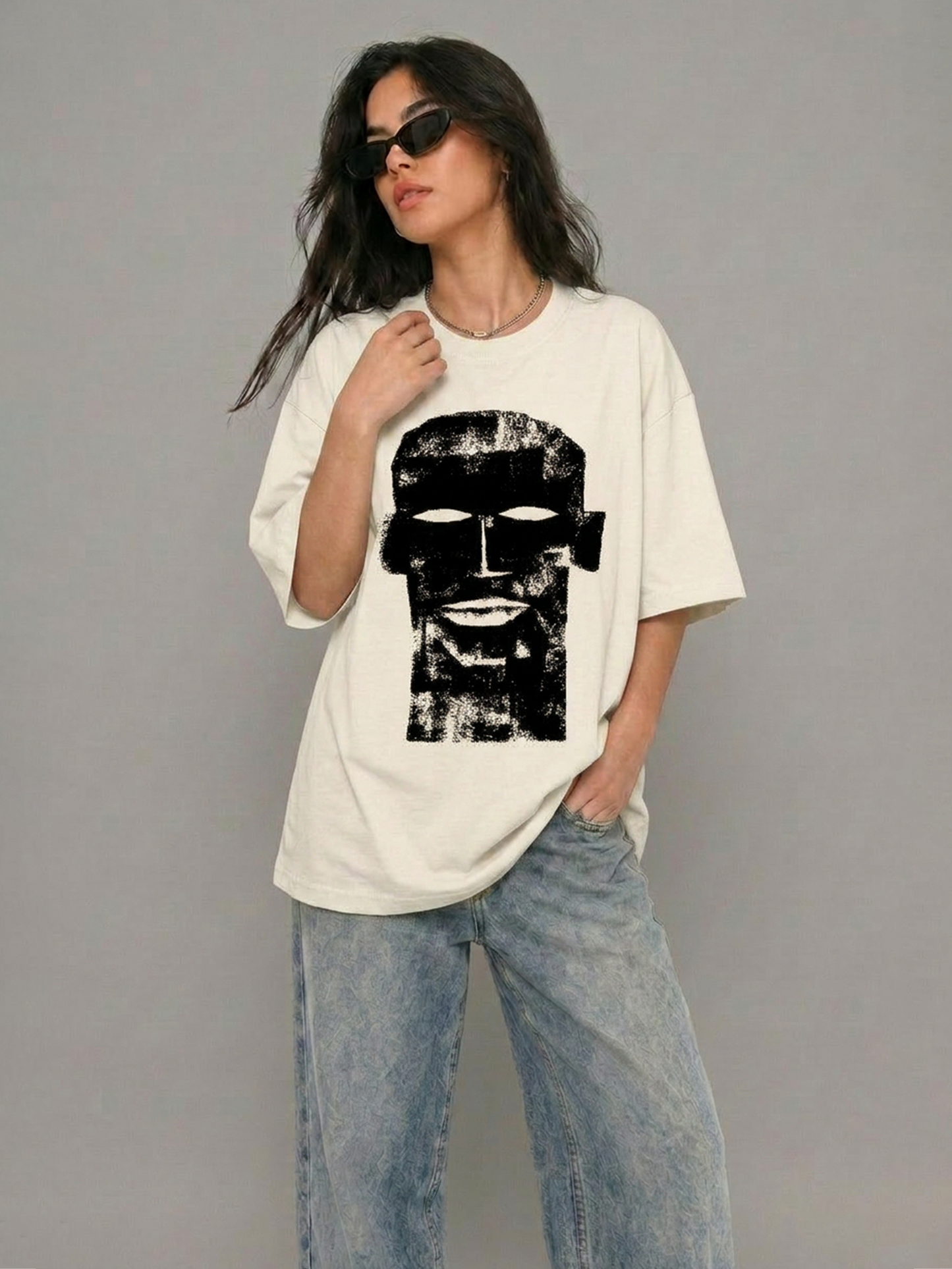 Cool Bee The Totem Tee White for Women - Oversized Graphic Tee Streetwear India - Lifestyle View
