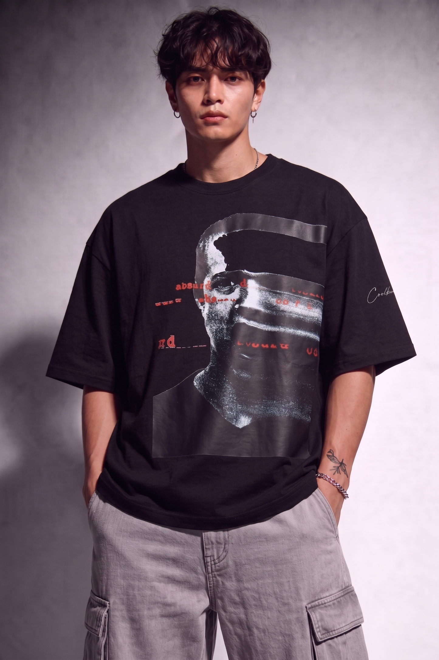 Cool Bee Glitch Portrait Tee Black for Men - Black Oversized Graphic Tee Streetwear India - Back View